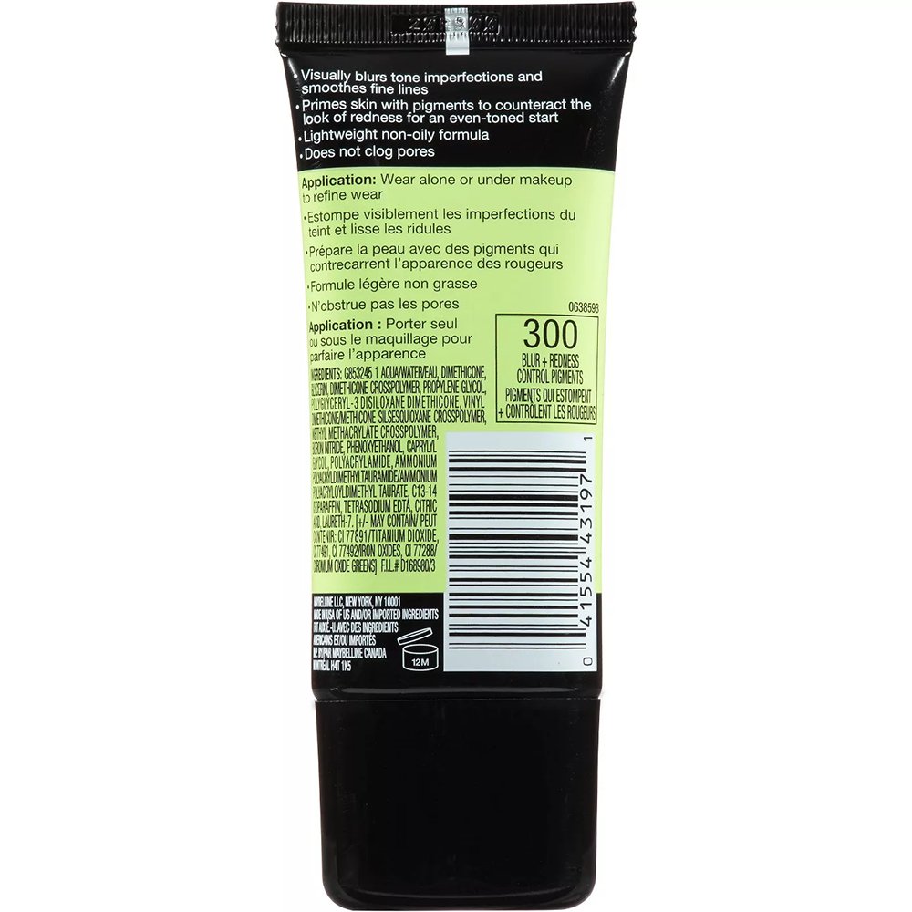Maybelline Facestudio Master Makeup Face Primer 300 Blur + Redness 1.0oz 30ml