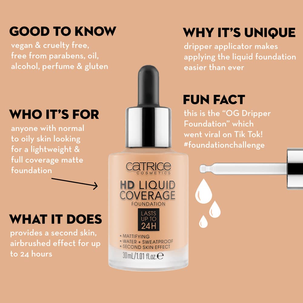 Catrice HD Liquid Coverage Foundation Velvety-Patte, Perfect Complexion