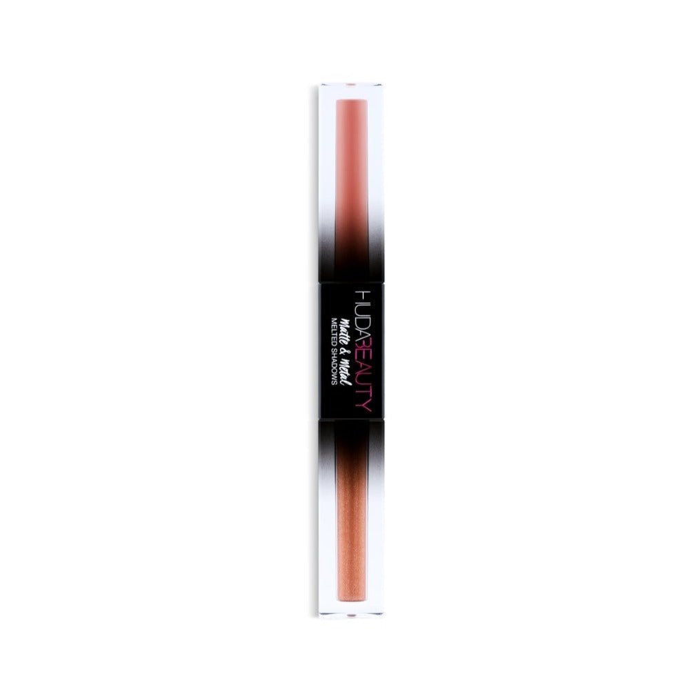 Huda Beauty Matte & Metal Liquid Eyeshadow Dual-Ended Liquid Shadow #color_Private Jet and Shimmering Sunset