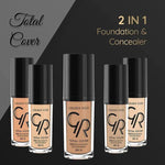 Golden Rose Total Cover 2 In 1 Foundation & Concealer Oil Free, Lightweight Formula, Buildable, Full-Coverage