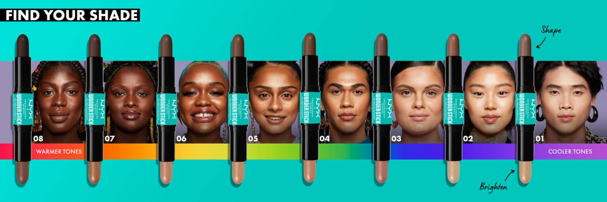 NYX Wonder Stick 2-in-1 Highlight & Contour 2x4g, Dual-Ended, Illuminate Eyes, Lips, Cheeks