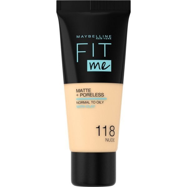 Maybelline Fit Me! Matte + Poreless Foundation 30ml, Natural Matte Look, Oil-Free Formula #color_118 Nude