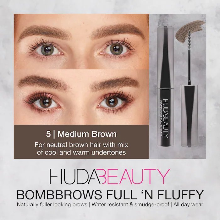 Huda Beauty #BombBrows Full 'N Fluffy Fiber Gel 4.5ml, Adds Thickness to Eyebrows