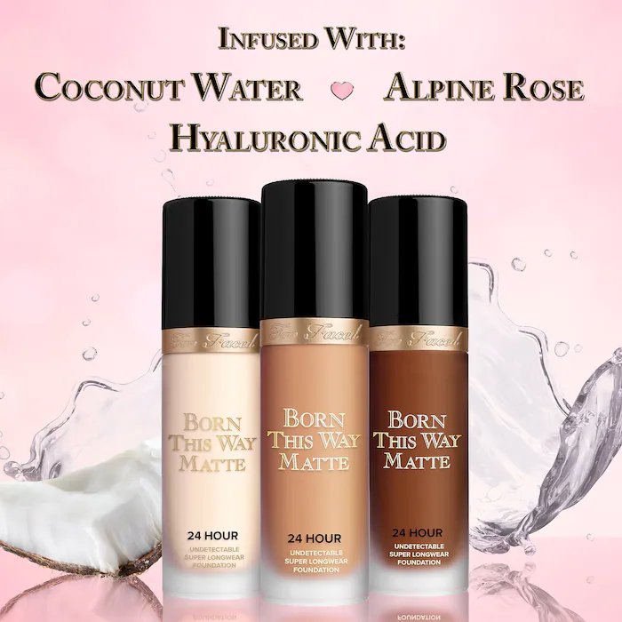 Too Faced Born This Way Matte Waterproof Foundation 30ml, Oil Control, Matt Finish, Liquid