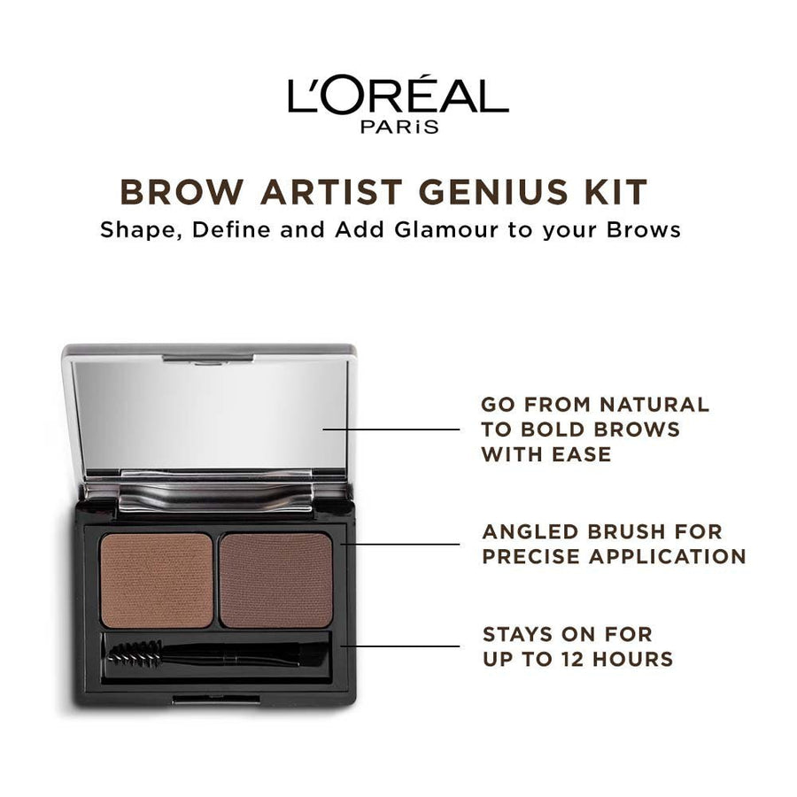 L'Oreal Paris Brow Artist Genius Kit 3.5g, Eyebrow Color Kit, Tweezers Wax and Angled Spooley Brush #color_02 Medium To Dark