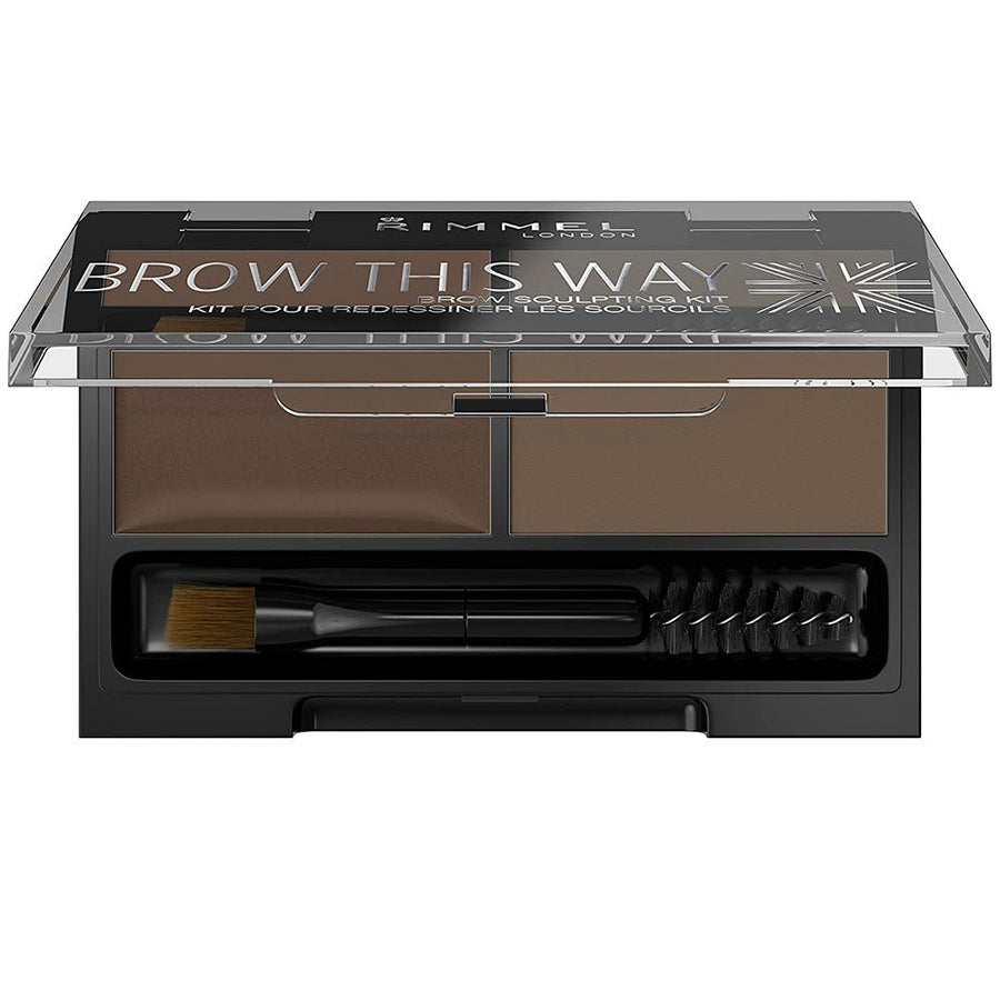 Rimmel Brow This Way Eyebrow Sculpting Kit 1.3g, Define Brows, Powder Wax Duo #color_Dark Brown