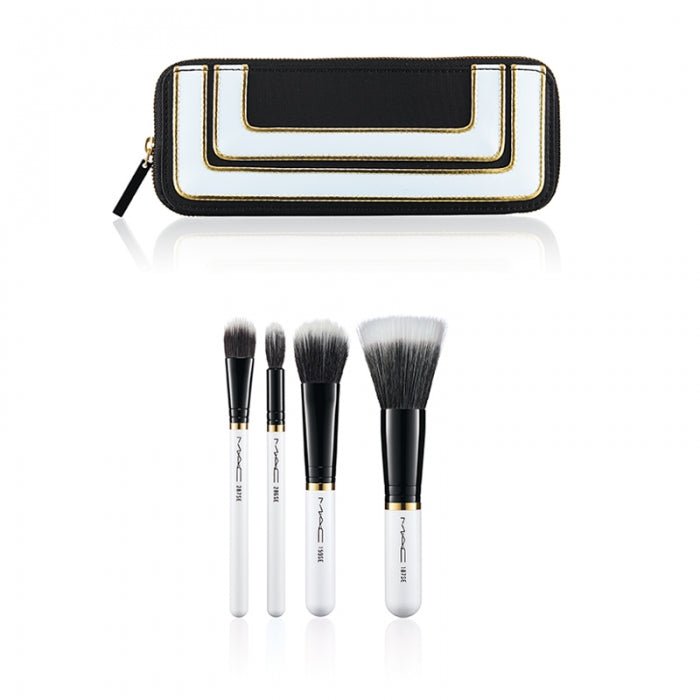 MAC Brush Set  Stroke of Midnight Mineralize Makeup Brushes, 4 Mini MAC Fiber Brushes for Face and Eyes 