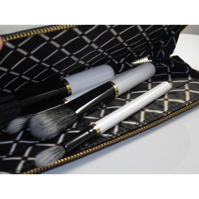 MAC Brush Set  Stroke of Midnight Mineralize Makeup Brushes, 4 Mini MAC Fiber Brushes for Face and Eyes 