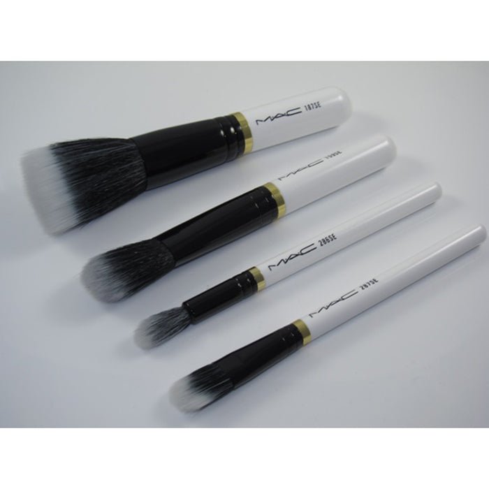 MAC Brush Set  Stroke of Midnight Mineralize Makeup Brushes, 4 Mini MAC Fiber Brushes for Face and Eyes 