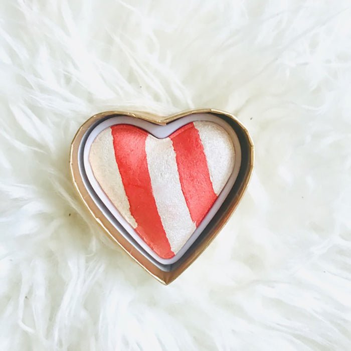 Revolution Candy Cane Heart Highlighter, Shimmering Pearly Whites and Iridescent Pinks 