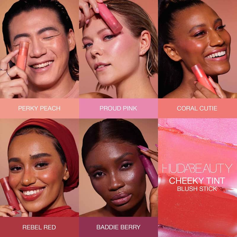 Huda Beauty Cheeky Tint Cream Blush Stick 5g Buildable, Moisturizing Cream Blush Stick, Lychee, Vitamin E