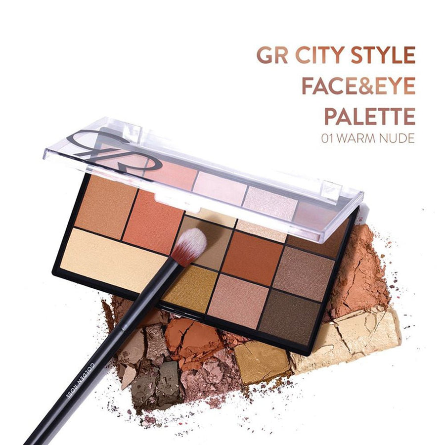 Golden Rose City Style Face & Eye Palette Blusher, Bronzer, Highlighter, 9 Eyeshadows Matte, Pearl, Shimmer Finishes