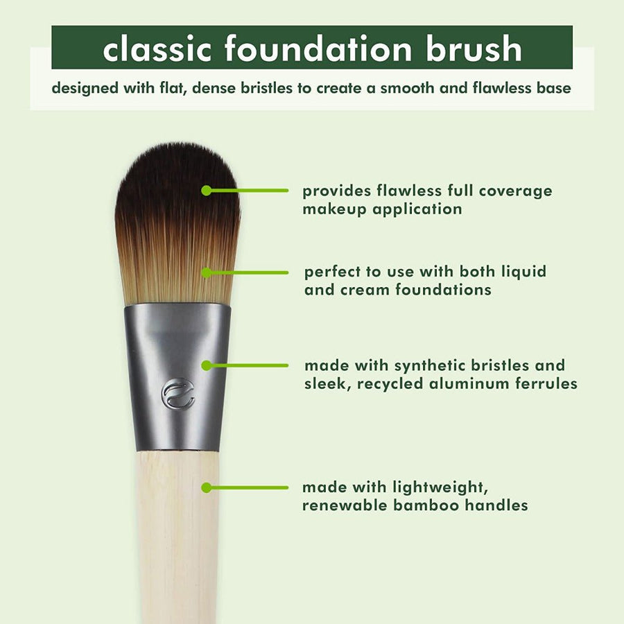 Ecotools Classic Foundation Brush Makeup Brushes Tools Sturdy, Lightweight, Enables Precise Application and Blending