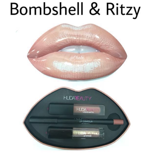 Huda Beauty Contour & Strobe Lip Set | Ramfa Beauty #color_Bombshell and Ritzy