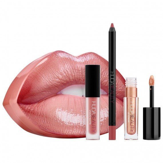 Huda Beauty Contour & Strobe Lip Set Cult-Favorites Lip Contour and Liquid Matte #color_Bombshell and Ritzy