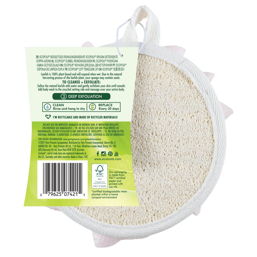 Ecotools Ecopouf Dual Cleansing Pad Skin Cleansing Brush Heads Tools Natural Loofah and Recycled Netting