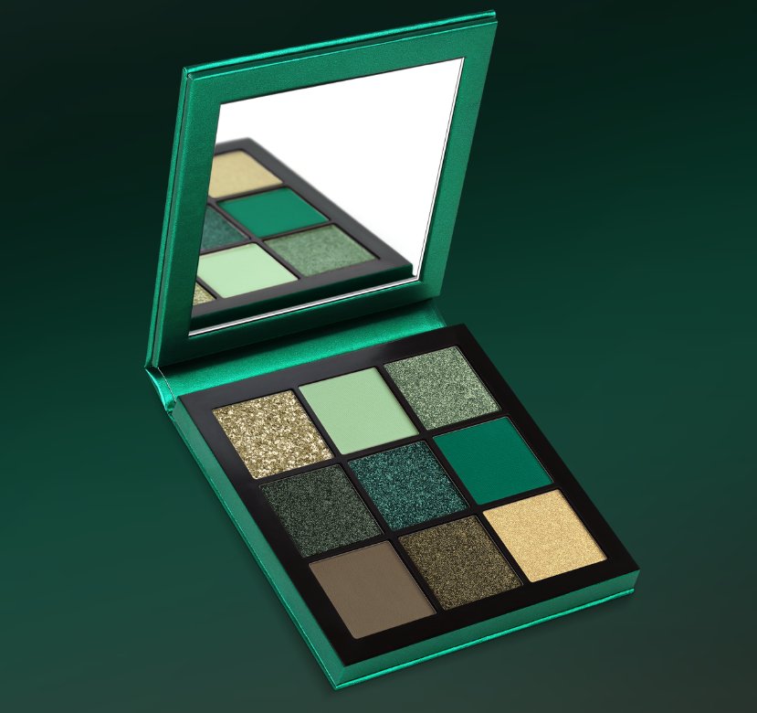 Huda Beauty Emerald Obsessions Eye Shadow 0.35oz 10g, Nine Highly Pigmented Mattes and Striking Shimmers