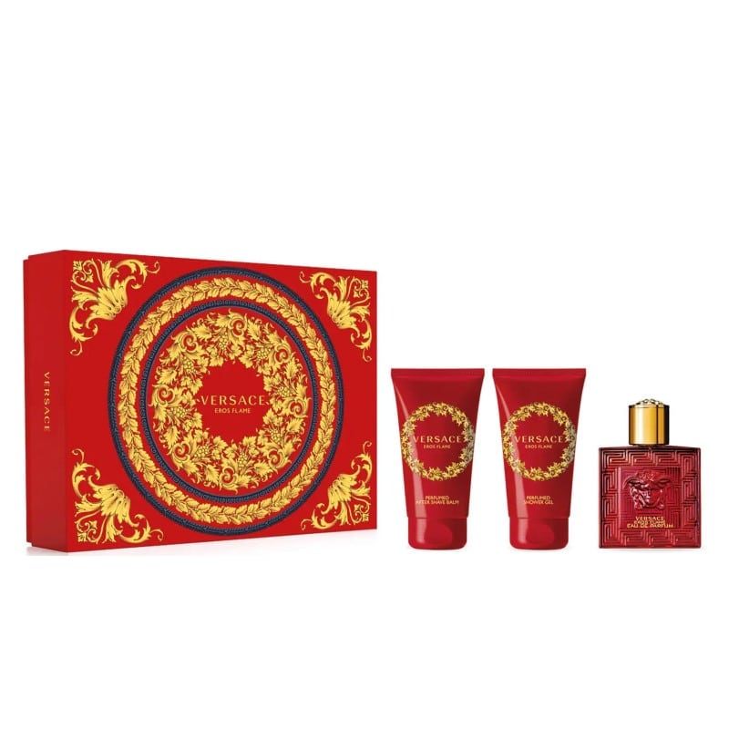 Versace Eros Flame Men 50ml Perfume Gift Set 1.7oz 50ml EAU DE PARFUM SPRAY, with Body Lotion and Shower Gel