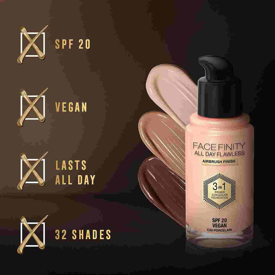 Max Factor Facefinity All Day Flawless Foundation 30ml, 3-in-1 Primer Foundation Concealer