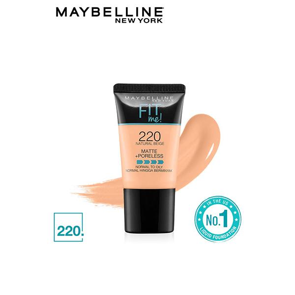 Maybelline Fit Me! Matte + Poreless Foundation 18ml, Ultra-Blendable Liquid, Natural Matte Finish #color_220 Natural Beige