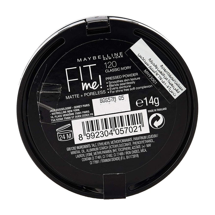 Maybelline Fit Me! Matte + Poreless Powder 14g, Long-Lasting Shine Control, Matte Finish #color_120 Classic Ivory