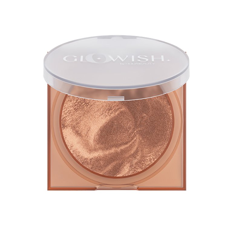 Huda Beauty GloWish Soft Radiance Bronzing Powder Fragrance-Free, Vitamin E, Shea Butter, Red Bell Pepper Extract, Damascus Rose Oil #color_03 Tan Light