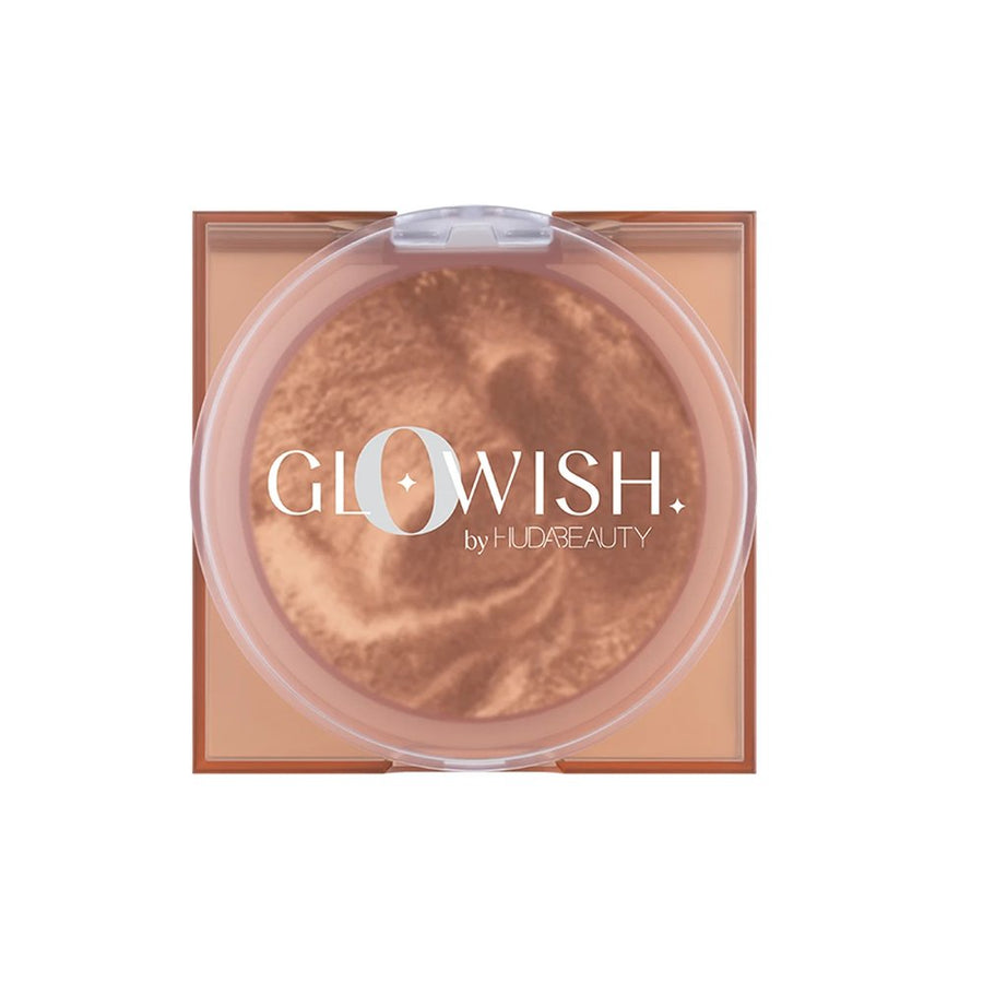 Huda Beauty GloWish Soft Radiance Bronzing Powder Fragrance-Free, Vitamin E, Shea Butter, Red Bell Pepper Extract, Damascus Rose Oil #color_03 Tan Light