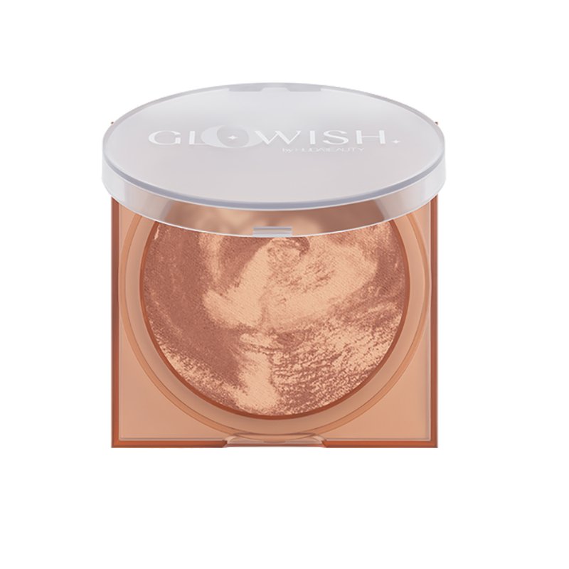 Huda Beauty GloWish Soft Radiance Bronzing Powder Fragrance-Free, Vitamin E, Shea Butter, Red Bell Pepper Extract, Damascus Rose Oil #color_02 Medium