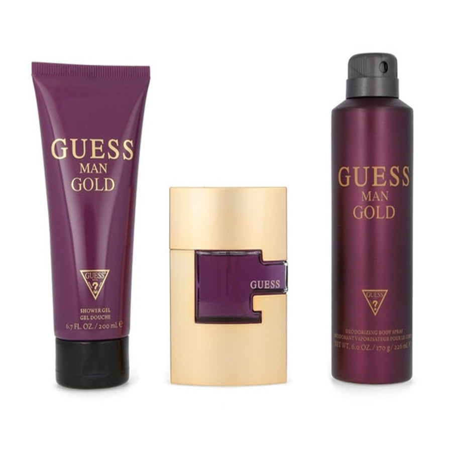 Guess Gold Men 100ml Perfume Gift Set 3.4oz 100ml EAU DE TOILETTE SPRAY with Shower Gel and Body Spray