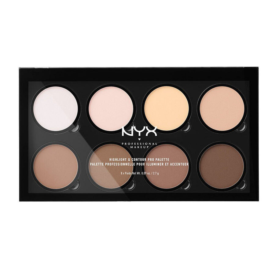 NYX Highlight & Contour Pro Palette 8x2.7g Highlighters Palette, Eight Shades, Highlighting and Contouring