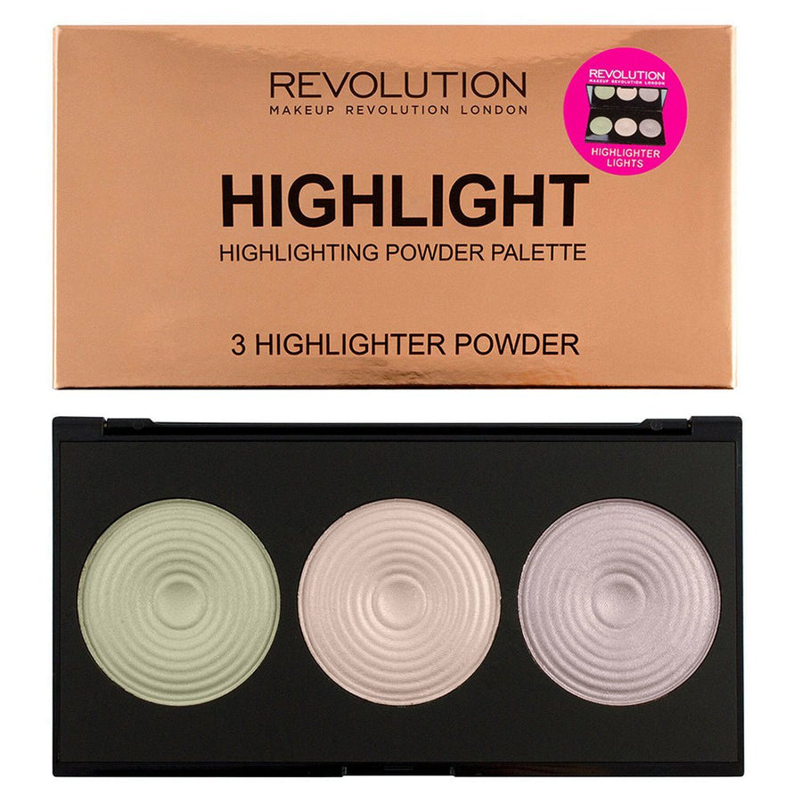 Revolution Highlight Powder Palette, 3 Best Selling Highlighters, Peach Lights, Pink Lights, Golden Lights