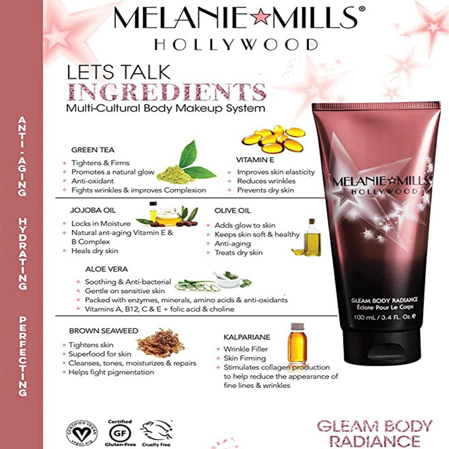 Melanie Mills Hollywood Gleam Body Radiance 30ml 100ml, Makeup, Moisturizer, Glow for Face Body