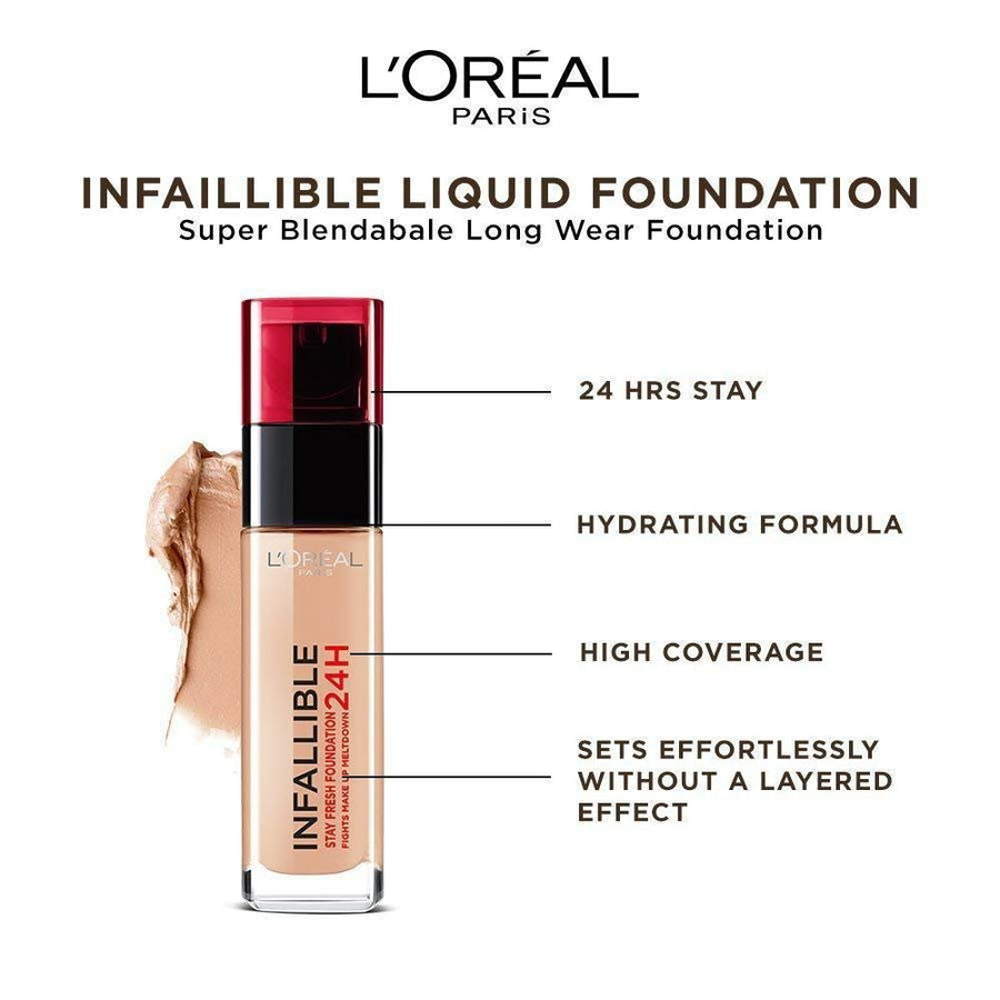 L'Oreal Infallible 24H Liquid Foundation 30ml 30ml, Hydrating, Waterproof, Full Coverage Base #color_140 Beige Dore/Golden Beige