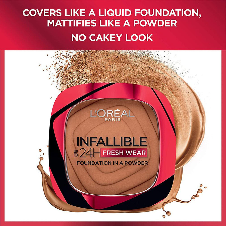 L'Oreal Infallible 24H Fresh Wear Powder Foundation 9g, Mattifies, Flawless Fresh Look