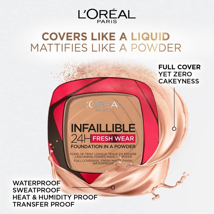 L'Oreal Infallible 24H Fresh Wear Powder Foundation 9g, Mattifies, Flawless Fresh Look #color_Golden Sun