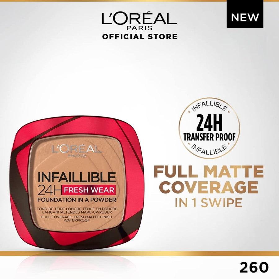 L'Oreal Infallible 24H Fresh Wear Powder Foundation 9g, Mattifies, Flawless Fresh Look #color_Golden Sun