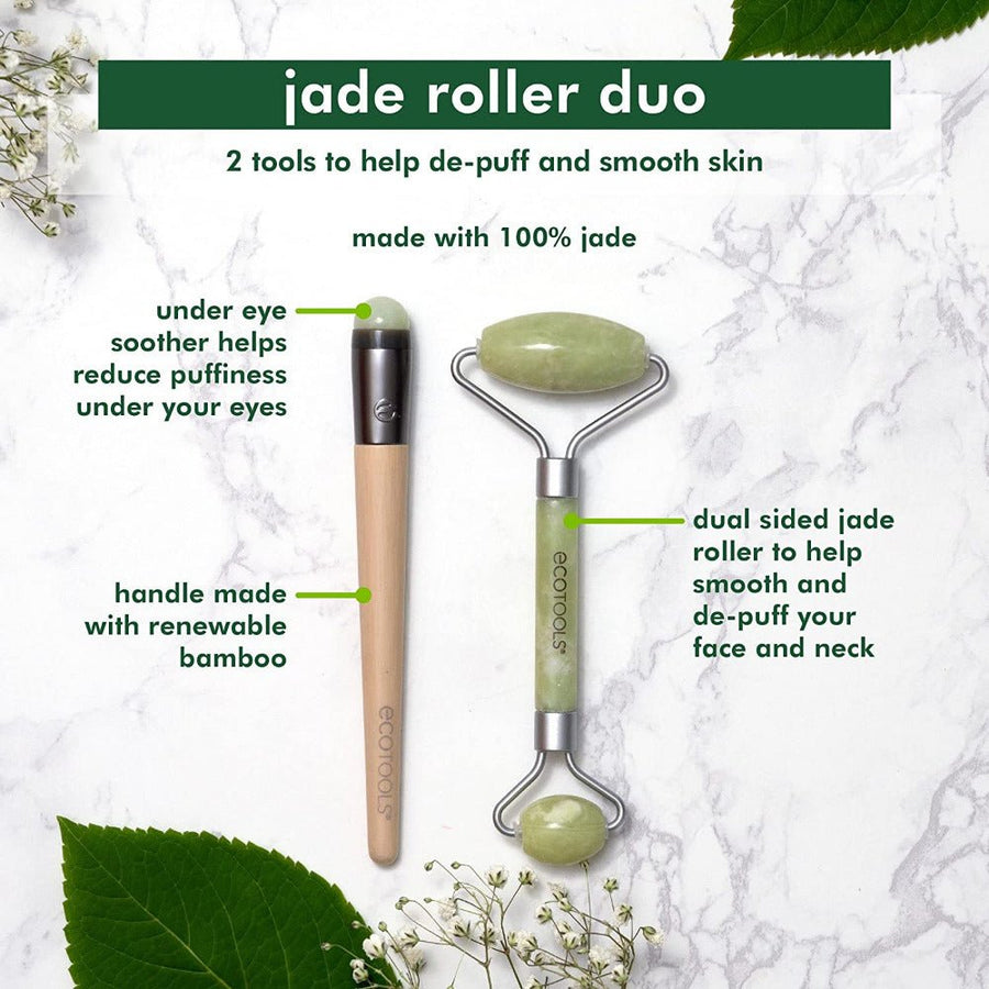 Ecotools Jade Roller Duo Skin Care Rollers Tools Reduce Puffiness and Smooth the Skin