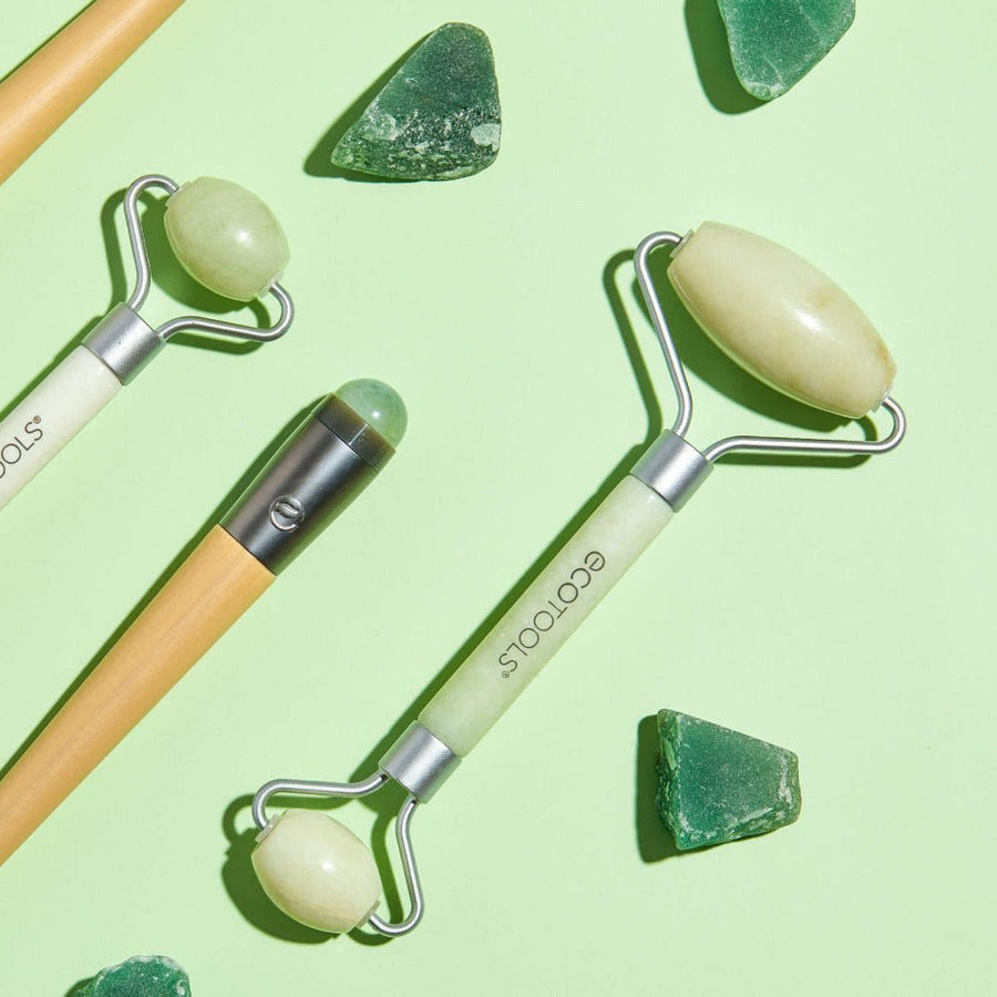 Ecotools Jade Roller Duo Skin Care Rollers Tools Reduce Puffiness and Smooth the Skin