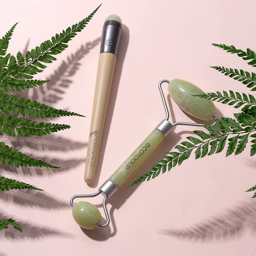 Ecotools Jade Roller Duo Skin Care Rollers Tools Reduce Puffiness and Smooth the Skin