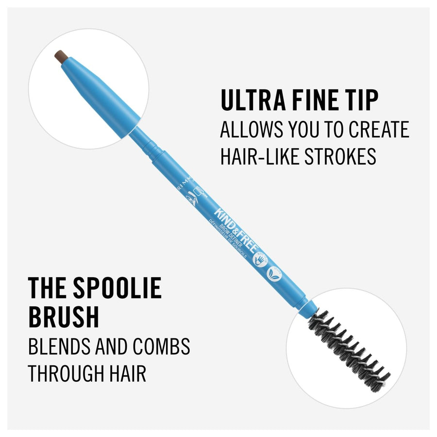 Rimmel Kind & Free Brow Definer 0.09g, Dual-Ended, Defined, Ultra-Fine Brow Strokes #color_005 Chocolate