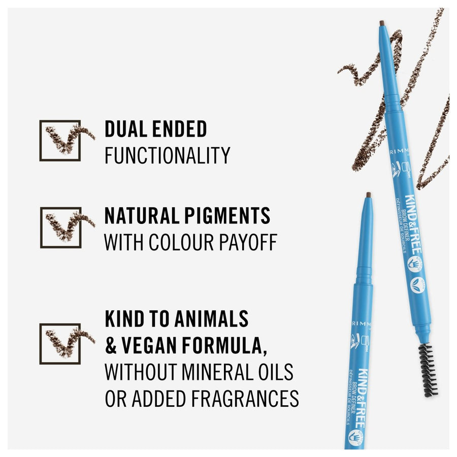 Rimmel Kind & Free Brow Definer 0.09g, Dual-Ended, Defined, Ultra-Fine Brow Strokes #color_005 Chocolate