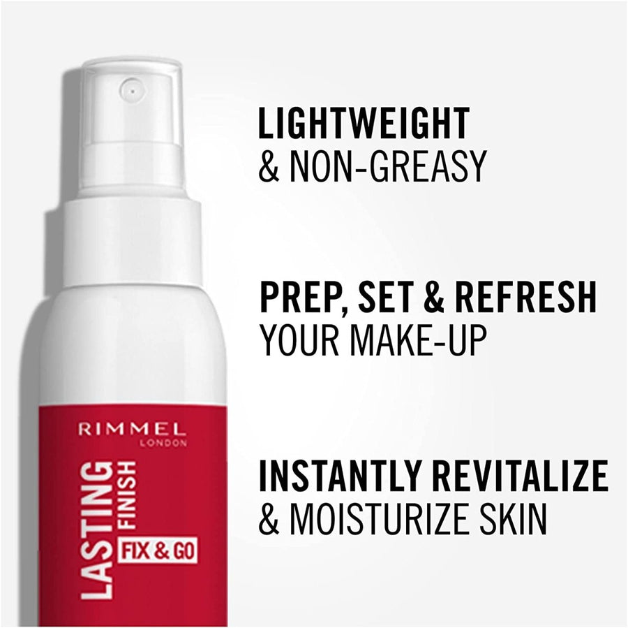 Rimmel Lasting Finish Fix & Go 2 in 1 Primer & Setting Spray 100ml, Keep Makeup in Place 8 Hours