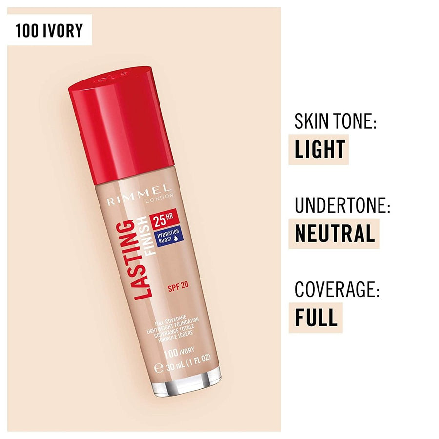 Rimmel Lasting Finish Foundation30ml, Full-Coverage, 35 Hour Wear, Breathable Formula #color_100 Ivory