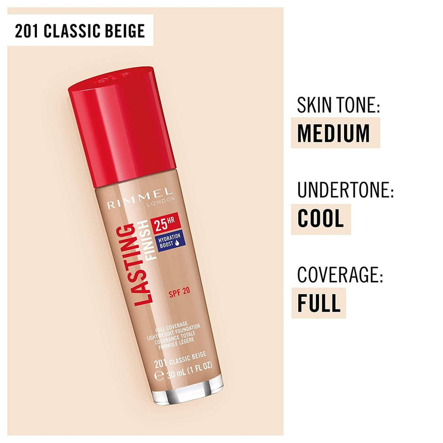 Rimmel Lasting Finish Foundation30ml, Full-Coverage, 35 Hour Wear, Breathable Formula #color_201 Classic Beige