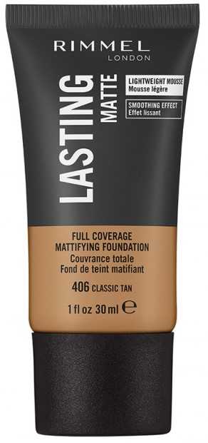 Rimmel Lasting Matte Foundation30ml, Full, Flawless Coverage, Lightweight Mousse Formula #color_406 Classic Tan