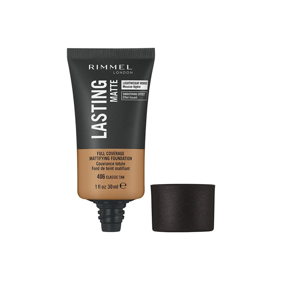 Rimmel Lasting Matte Foundation30ml, Full, Flawless Coverage, Lightweight Mousse Formula #color_406 Classic Tan