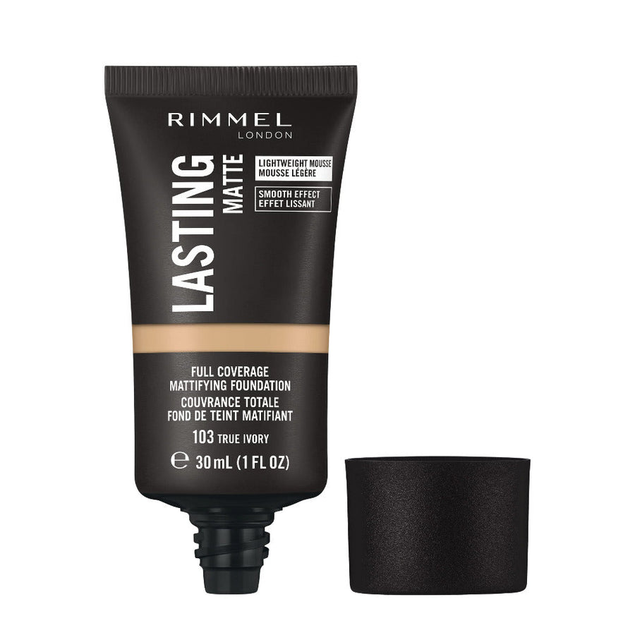 Rimmel Lasting Matte Foundation30ml, Full, Flawless Coverage, Lightweight Mousse Formula #color_103 True Ivory