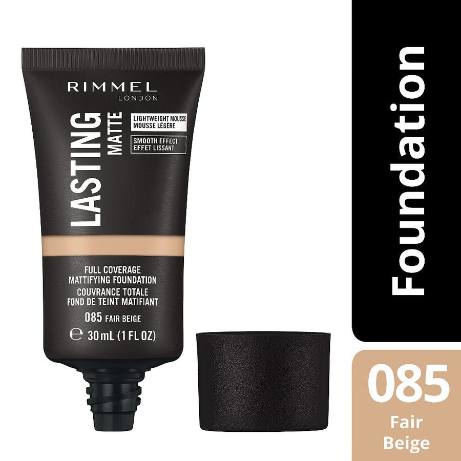 Rimmel Lasting Matte Foundation30ml, Full, Flawless Coverage, Lightweight Mousse Formula #color_085 Fair Beige