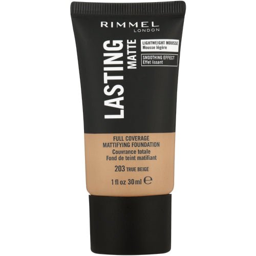 Rimmel Lasting Matte Foundation30ml, Full, Flawless Coverage, Lightweight Mousse Formula #color_203 True Beige