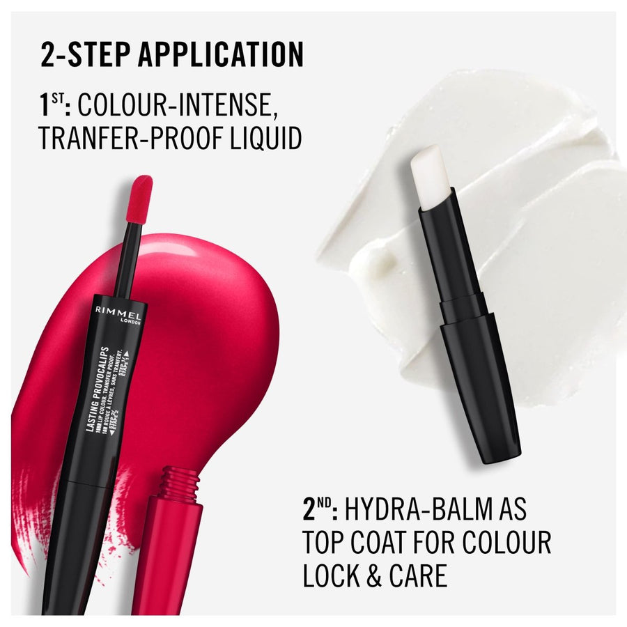 Rimmel Lasting Provocalips 16HR Lip Colour 2 Step 2.3ml, Transfer Proof Colour, Shine, and Hydration